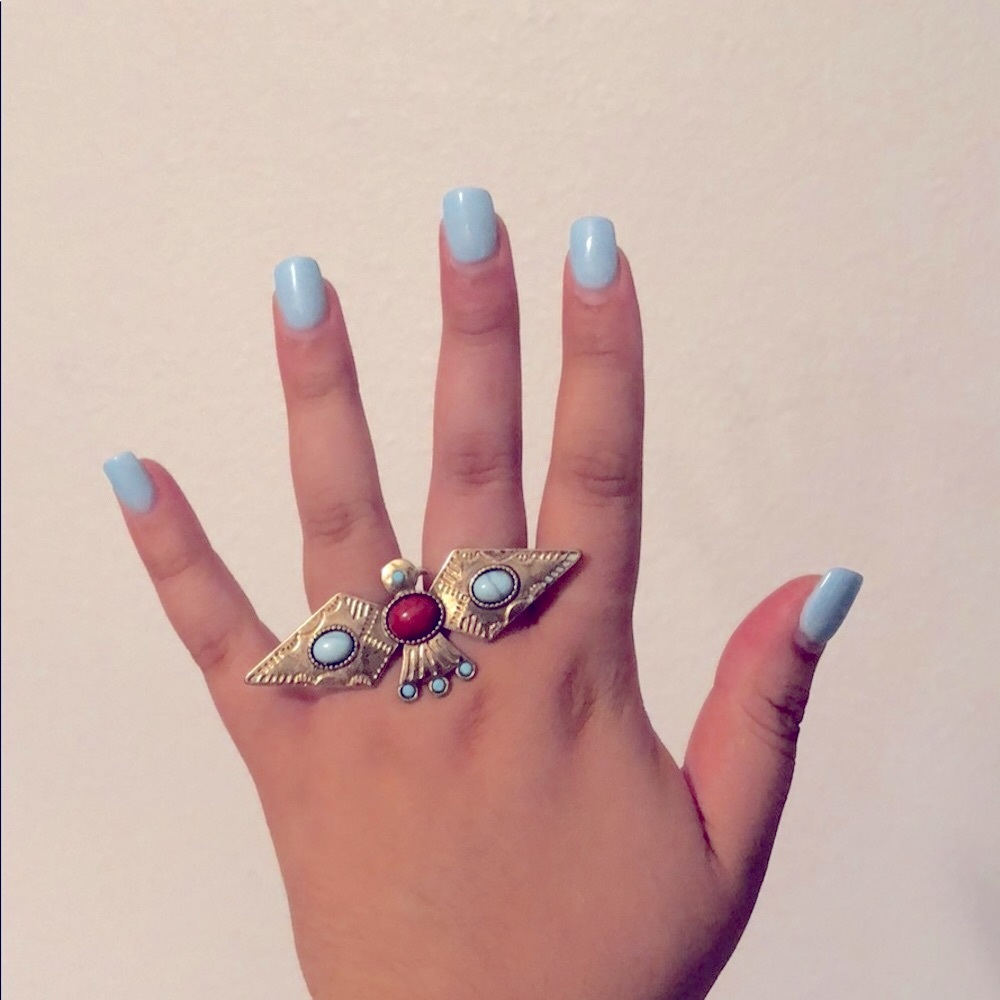 Unique Bird and Stone Double Ring